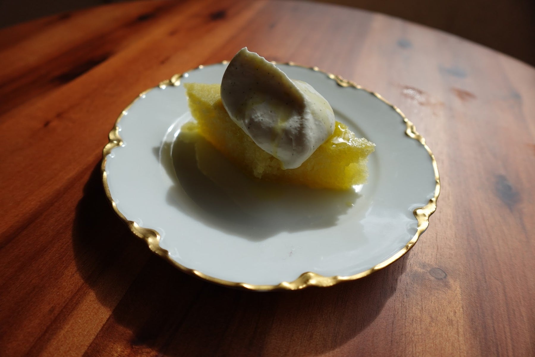 Lemon olive oil cake, Turkish zeytinyagli revani semolina cake soaked in lemon syrup, served with labne whipped cream